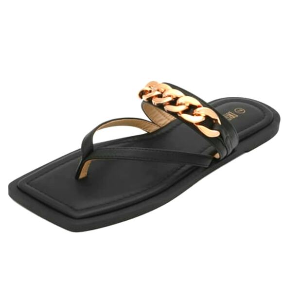 Dream Pairs New Black Gold Sandals Flip Flops Square Toe Women's Gifts Size 6 - Picture 1 of 1